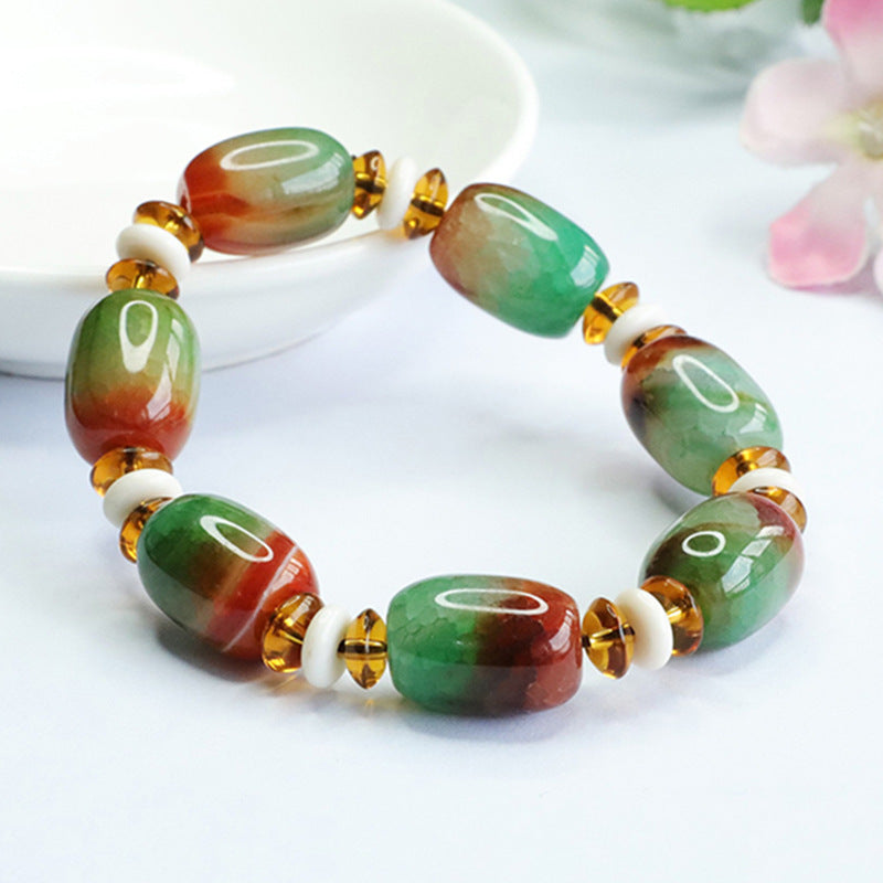 Red and Green Agate Sterling Silver Bracelet