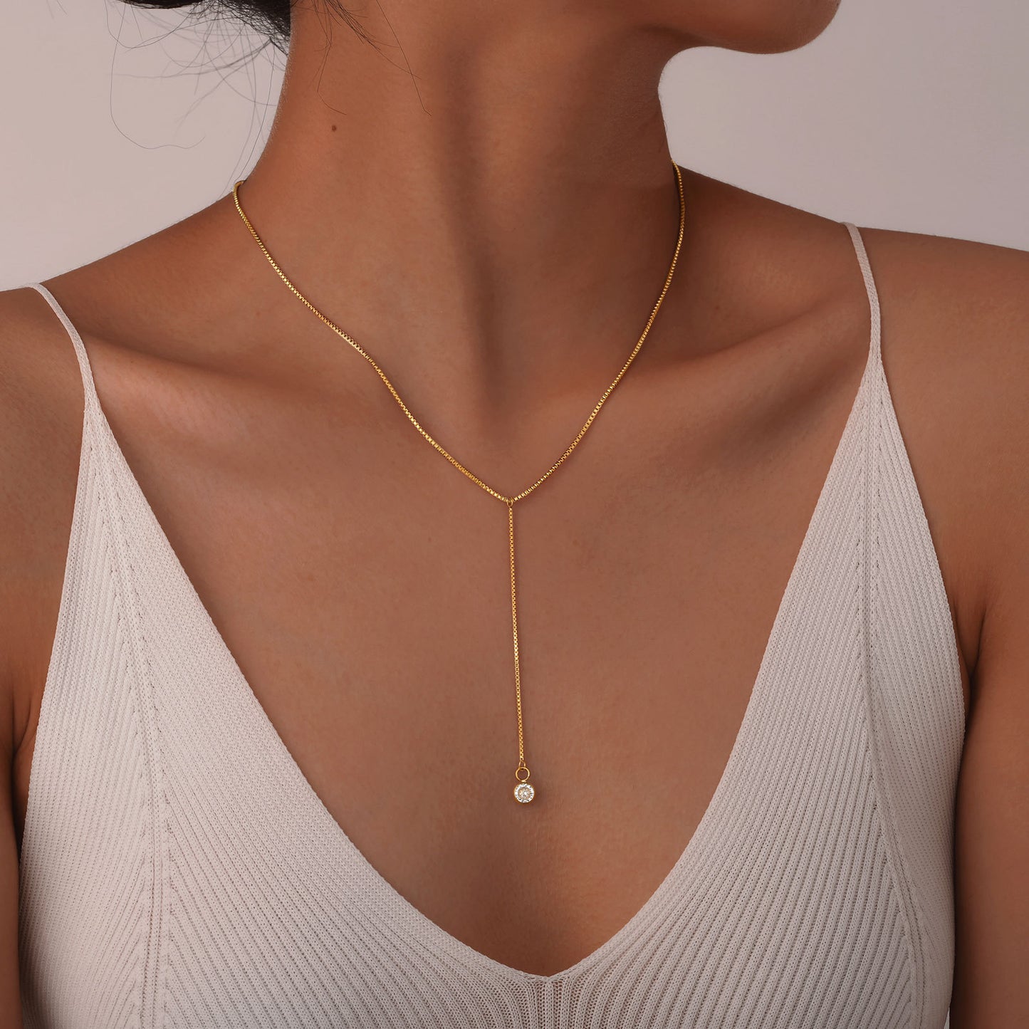 Women's Jewelry Fashion Stainless Steel Box Chain Y-Necklace Gold