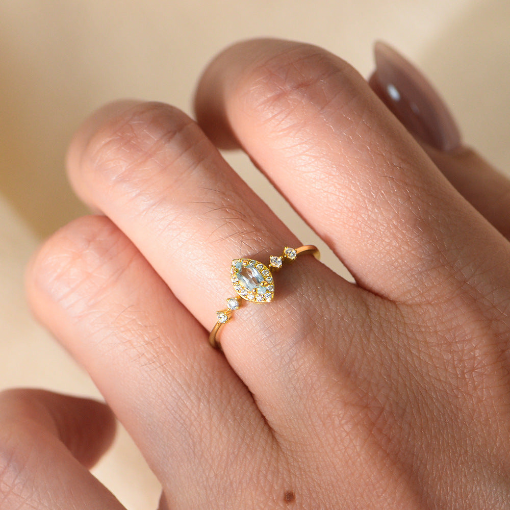 Planderful S925 Sterling Silver Sky Blue Marquise Topaz Ring For Women Elegant Luxury