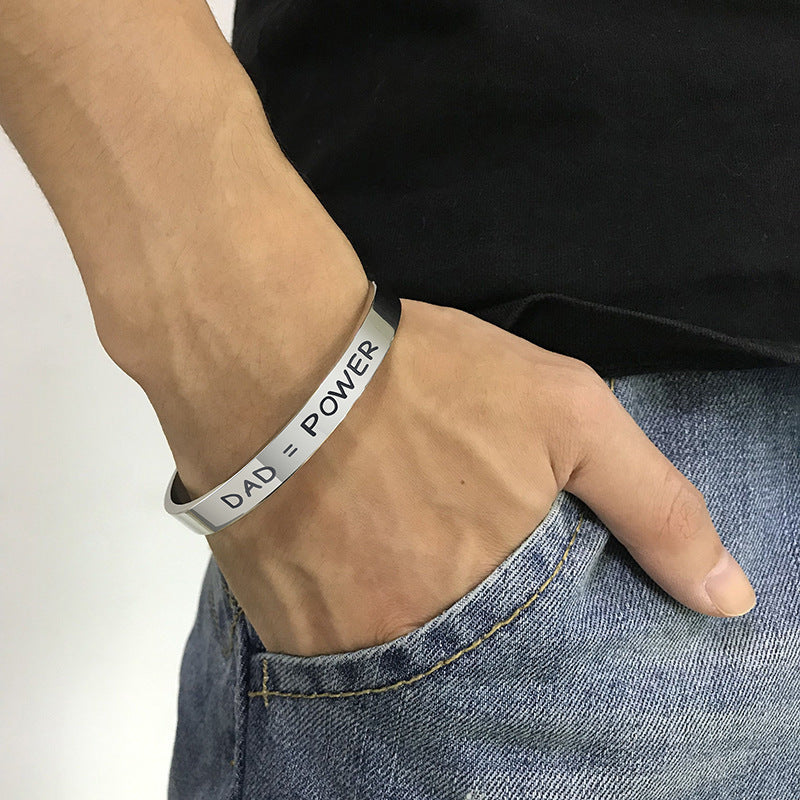 Father's Day Gift Titanium Steel DAD = POWER Bracelet for Men