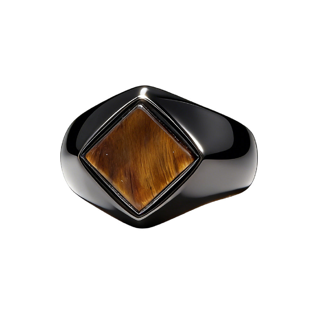 Planderful Titanium Steel Ring Unisex Geometric Quadrilateral Rhombus Design For Everyday Genie Protection