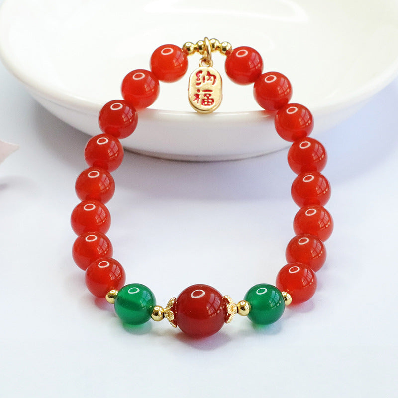Fortune's Favor Natural Red Agate and Green Chalcedony Sterling Silver Bracelet
