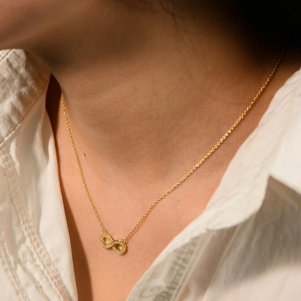 Planderful S925 Sterling Silver Infinity Necklace With Micro Zircon Inlaid For Women