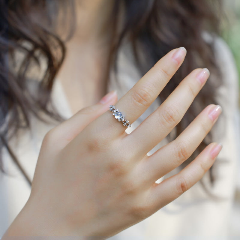 Planderful Everyday Genie Ring – Fashion Temperament Colorful Blue Moonlight Silver Jewelry