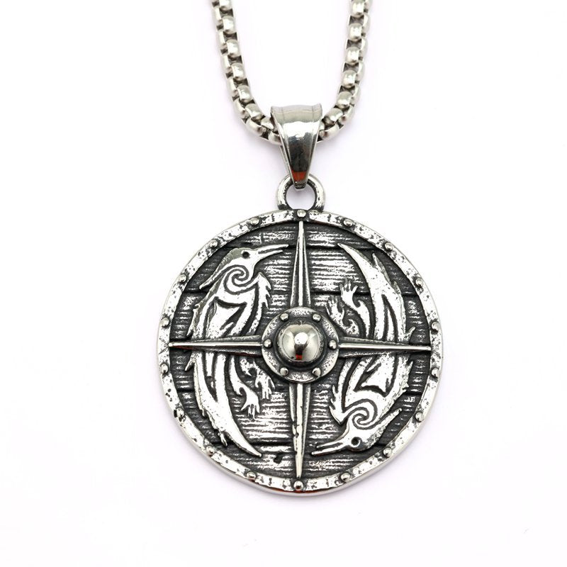 Planderful Vintage Unisex Viking Rune Cross Pendant Stainless Steel Necklace Double Sided For Men And Women