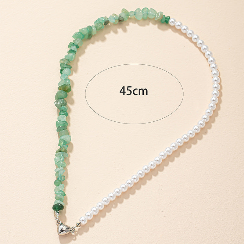 Love Charm Pearl Necklace with Spliced Stone Pendant - Elegant Clavicle Chain