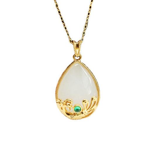 White Jade Phoenix Water Drop Necklace