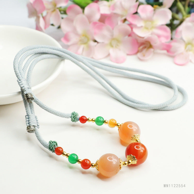 Red Agate Triple-Life Bead Necklace