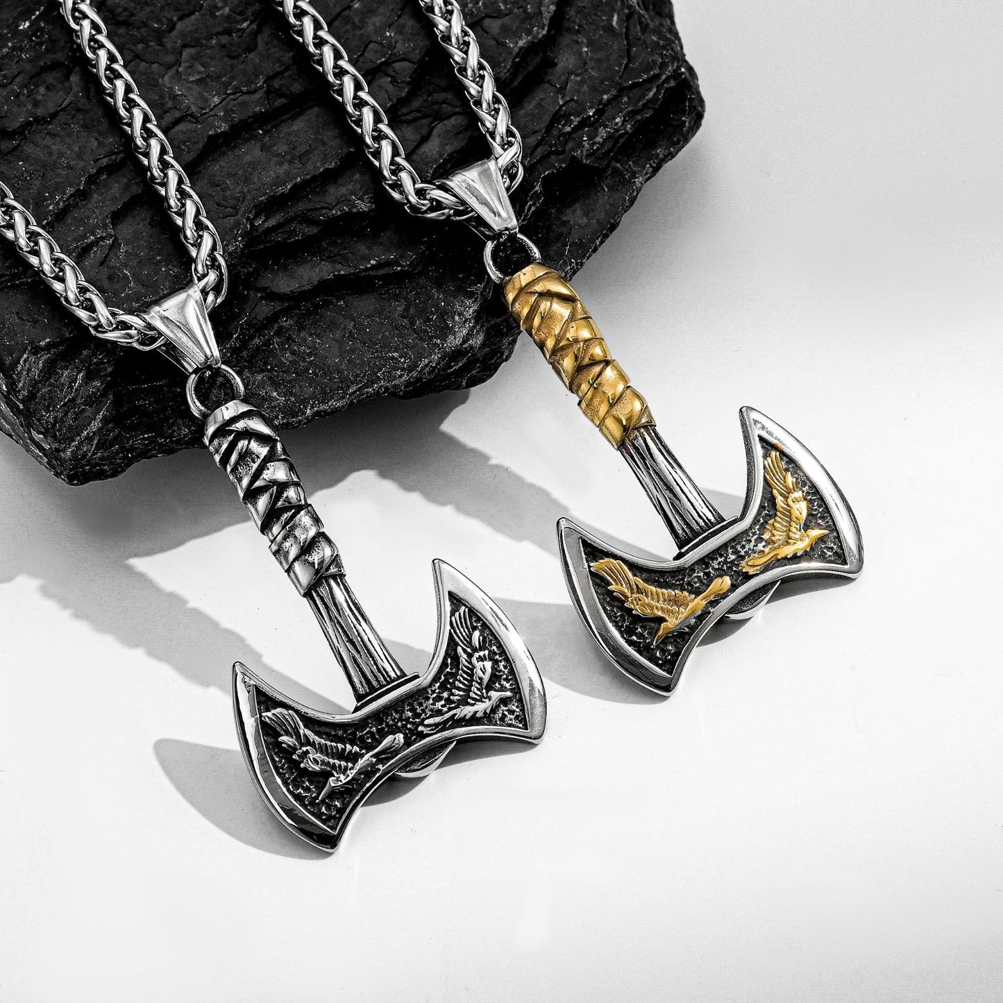 Viking Axe Pendant Necklace For Men Stainless Steel With Titanium Finish Double-Sided Bold Nordic Jewelry By Planderful