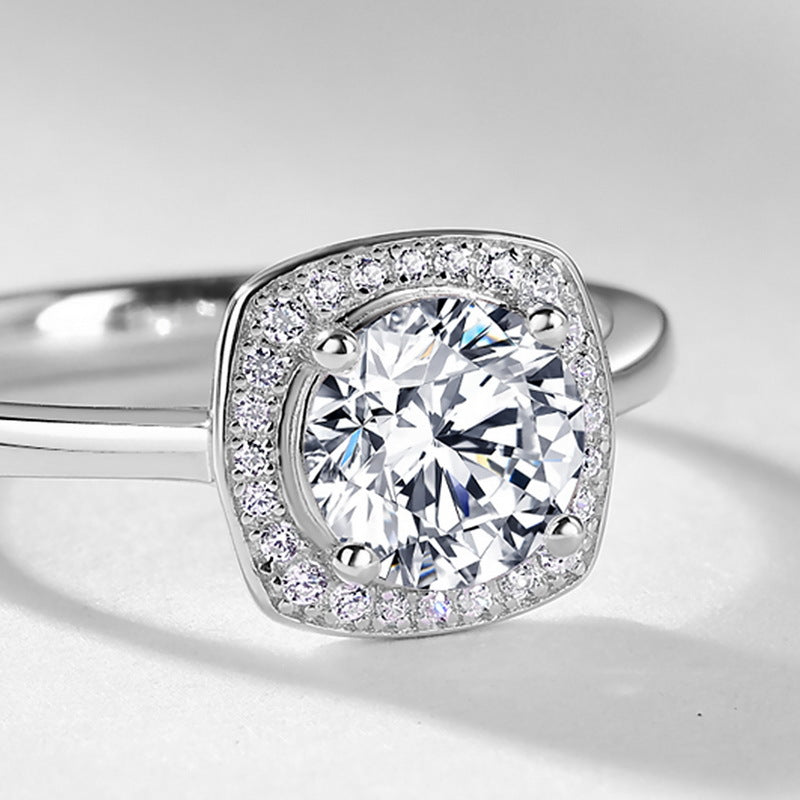 S925 Sterling Silver Moissanite Round Ring