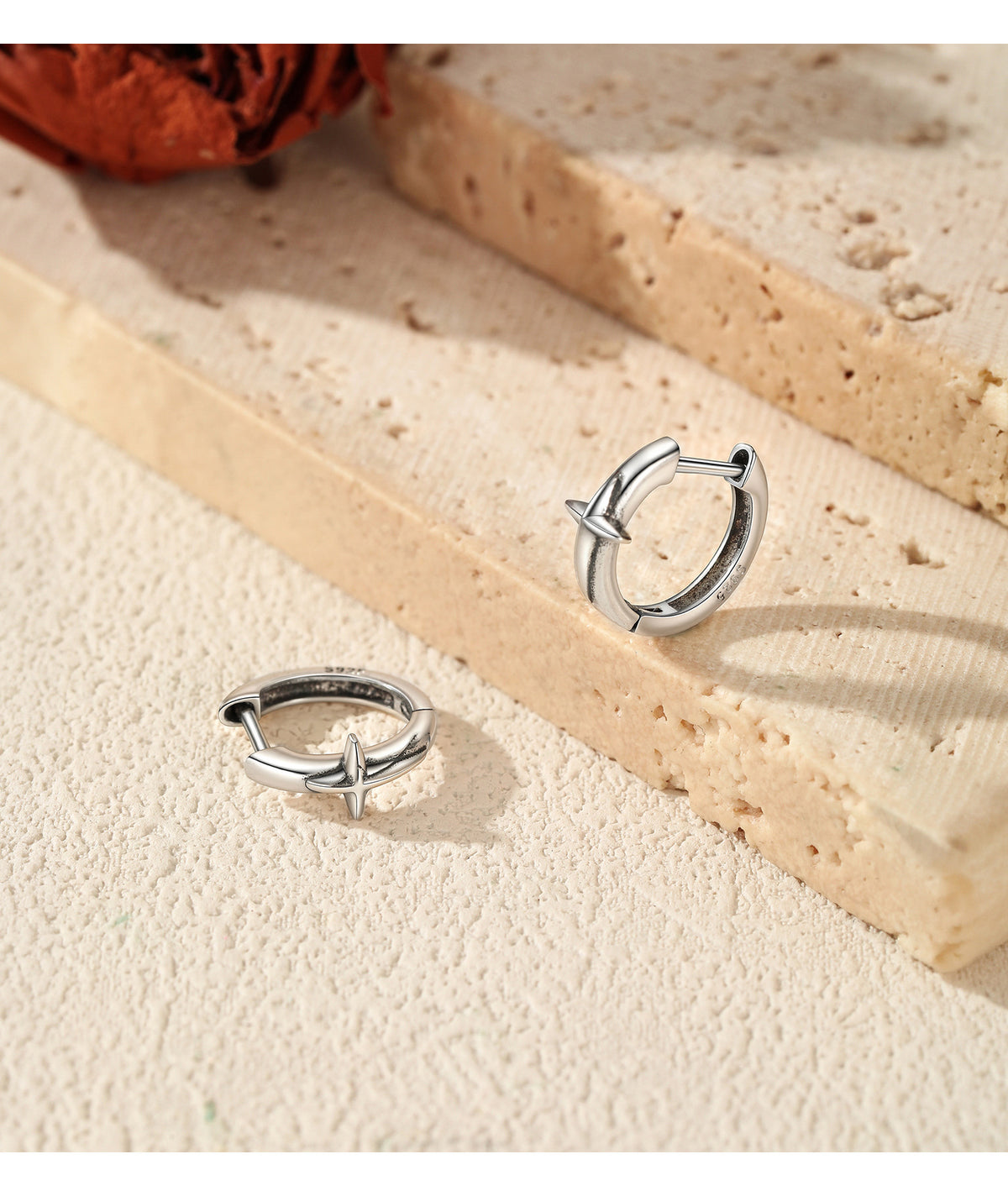 925 Sterling Silver Cross Hoop Earrings
