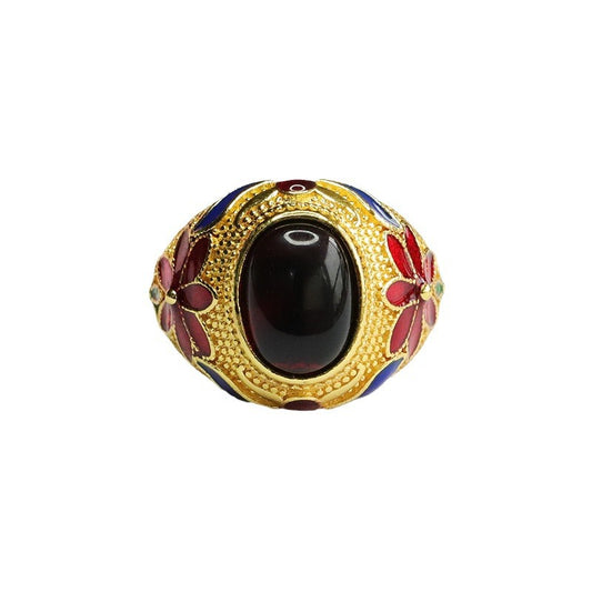 Blood Amber Flower Sterling Silver Ring