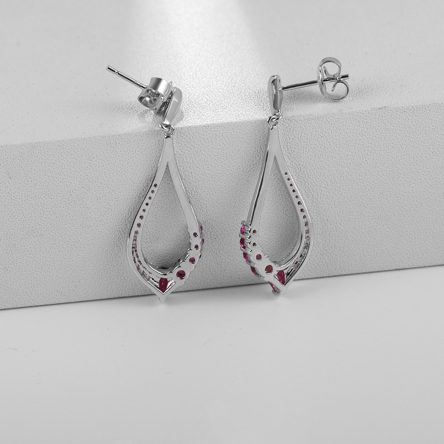 Hollow Tear Drop Natural Gemstones Silver Drop Earrings