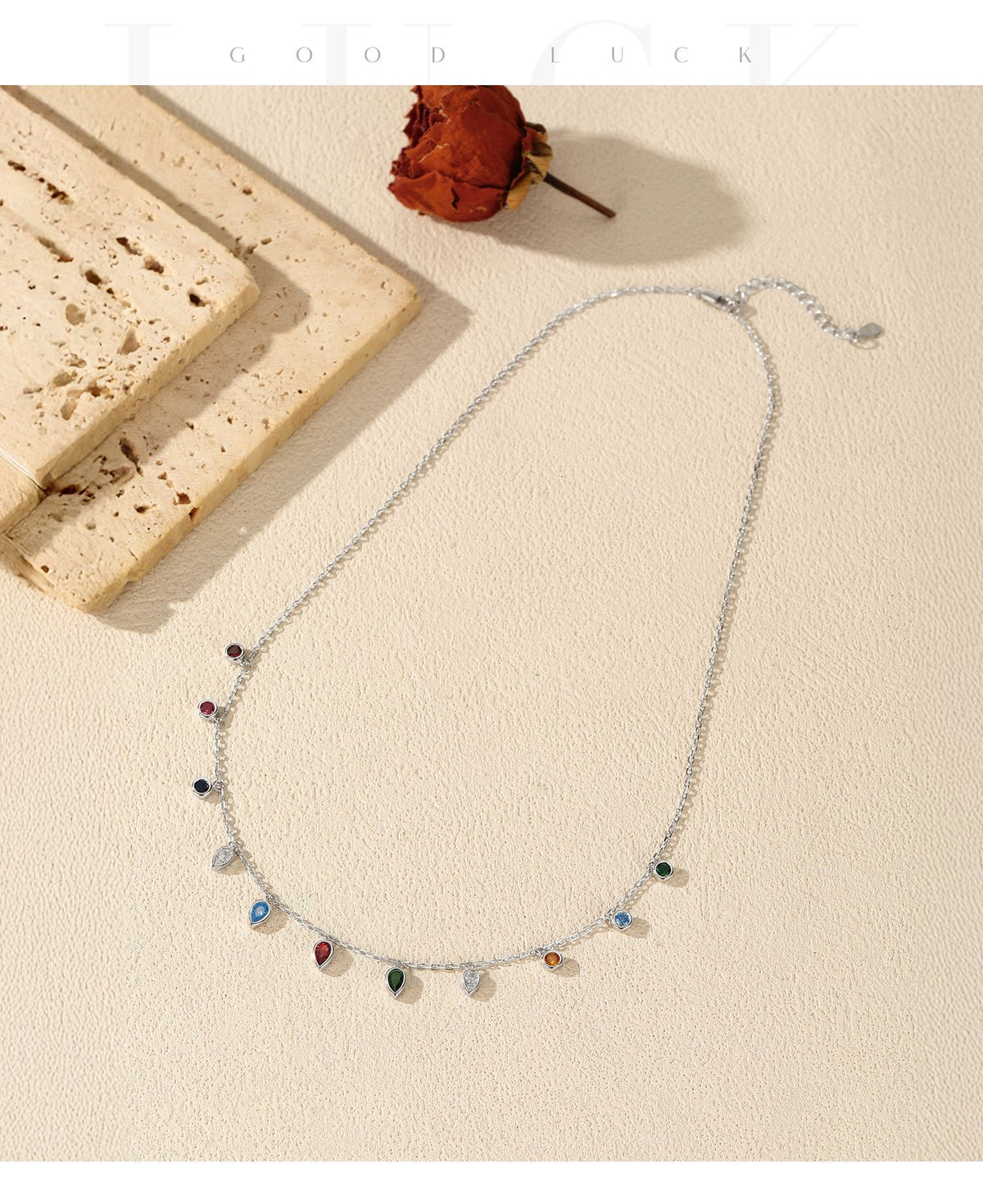 925 Sterling Silver Red Zircon Necklace
