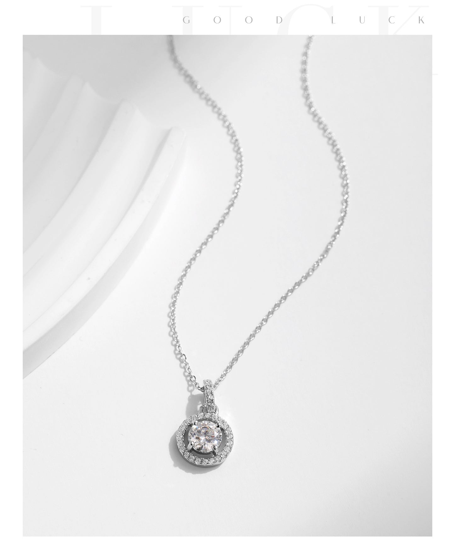 Luxurious French Pendant Necklace with 1 Carat Moissanite in Sterling Silver