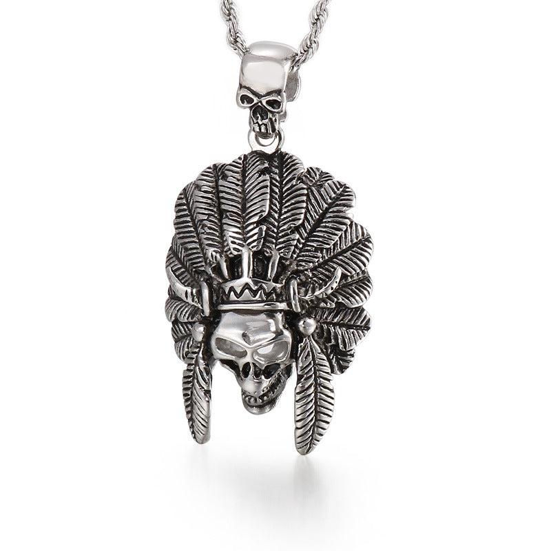 Titanium Steel Indian Chief Skull Pendant for Men