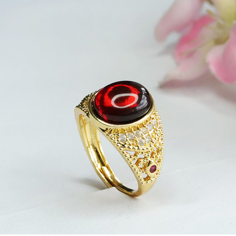 Organic Oval Honey Amber Ring Vintage Chic Wide Band