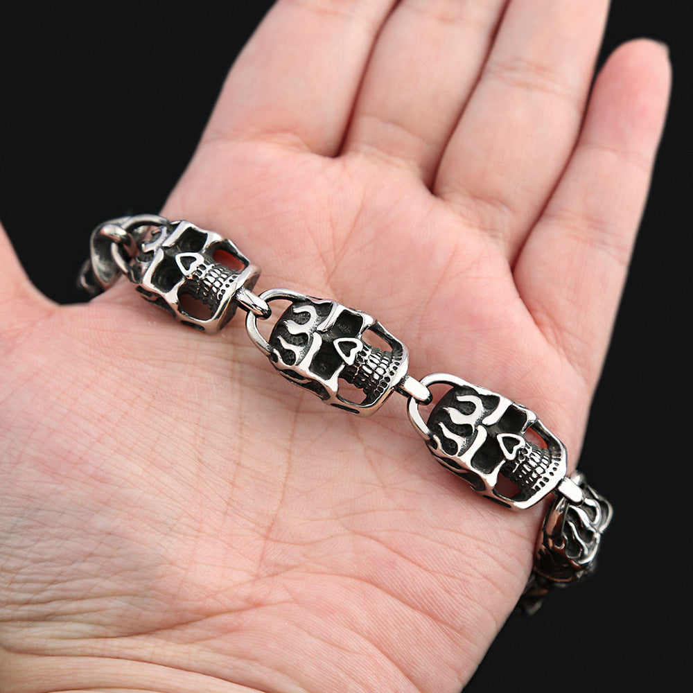 Cross-Border Supply Punk Style Skull Titanium Steel Bracelet