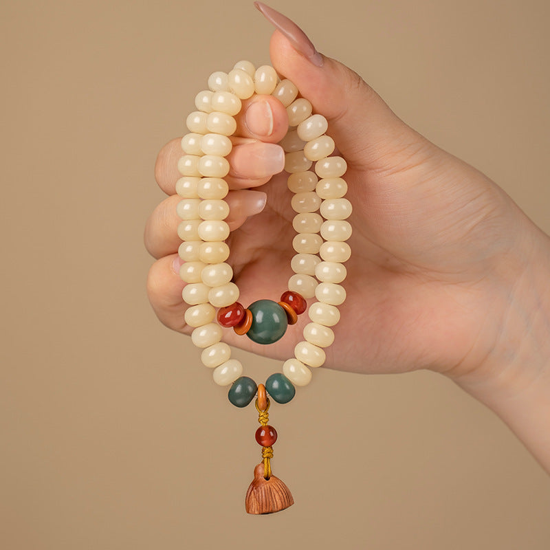 Fortune's Favor Sterling Silver Bodhi Root Bracelet with Topaz and Jade Beads