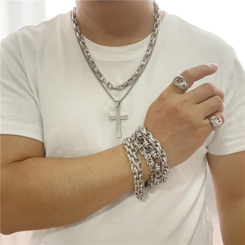 Men's Trendy Retro Titanium Steel Cross Pendant Necklace