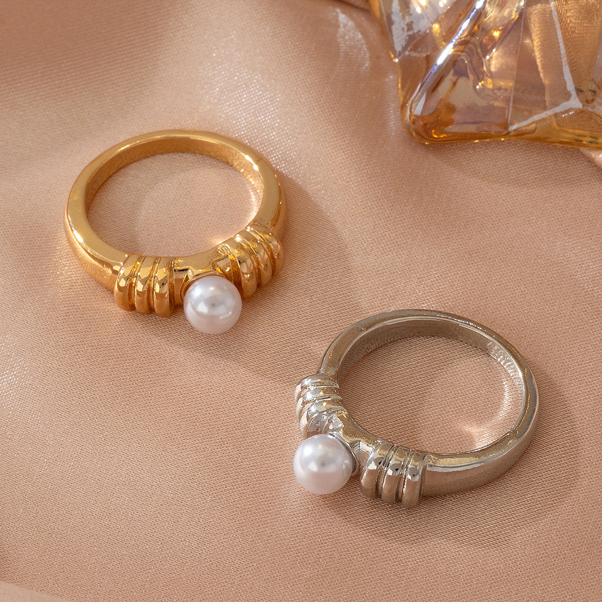 Stylish Metal Texture Pearl Inlaid Women's Ring by Planderful