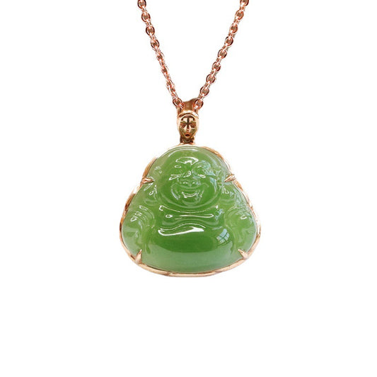 Fortune's Favor Sterling Silver Jade Buddha Necklace