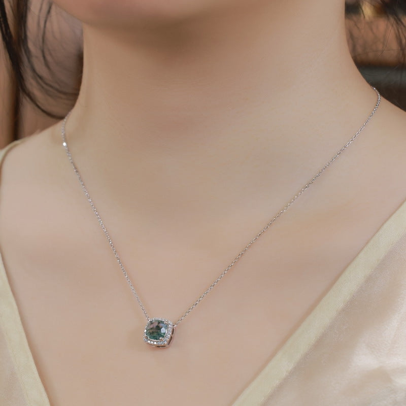 Planderful Jewelry Moss Agate Necklace Sterling Silver