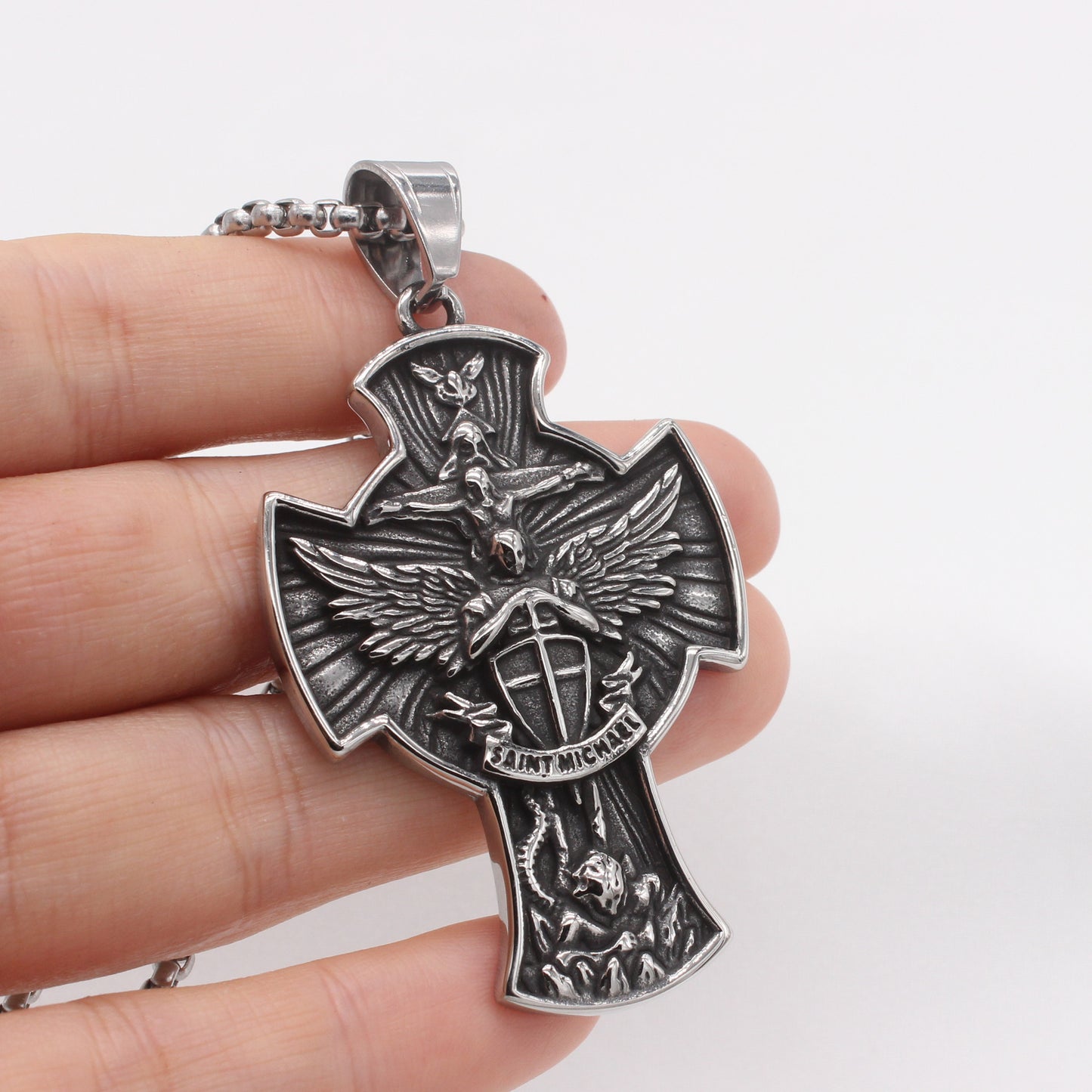 Planderful Jewelry Vintage Angel Wing Cross Pendant For Men In Steel For Everyday Wear