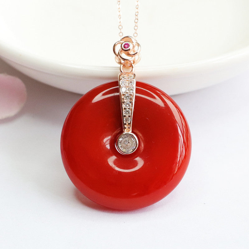 Red Agate Rose Gold Necklace with Zircon Small Flower Pendant