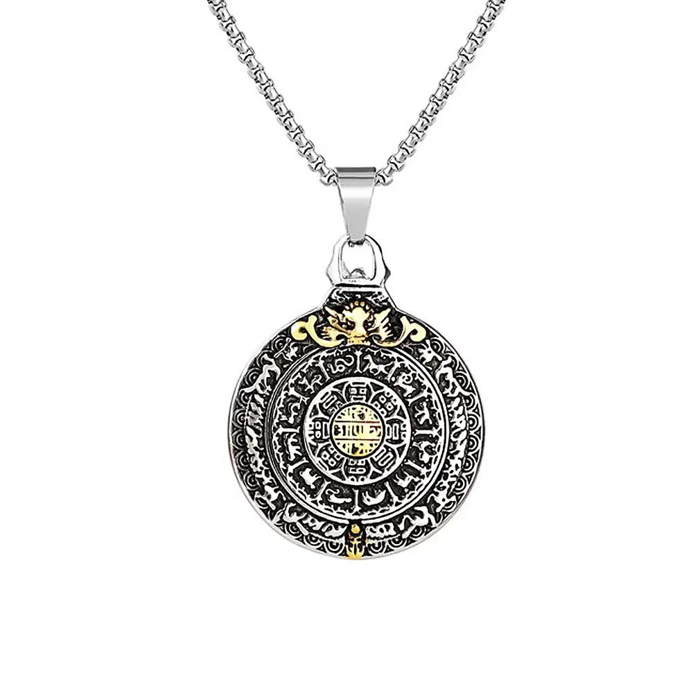 Jiugong Bagua Stainless Steel Men's Pendant Necklace