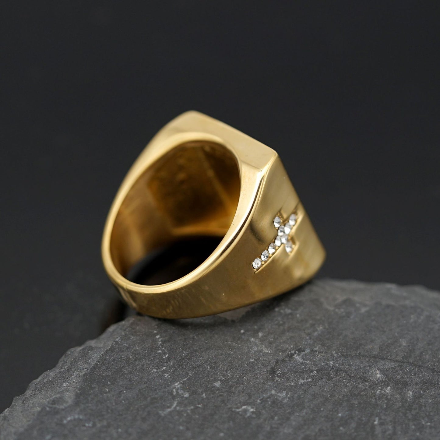 Planderful Titanium Stainless Steel Gold Plated Zircon Cross Ring For Men Unisex Everyday Genie Collection Durable