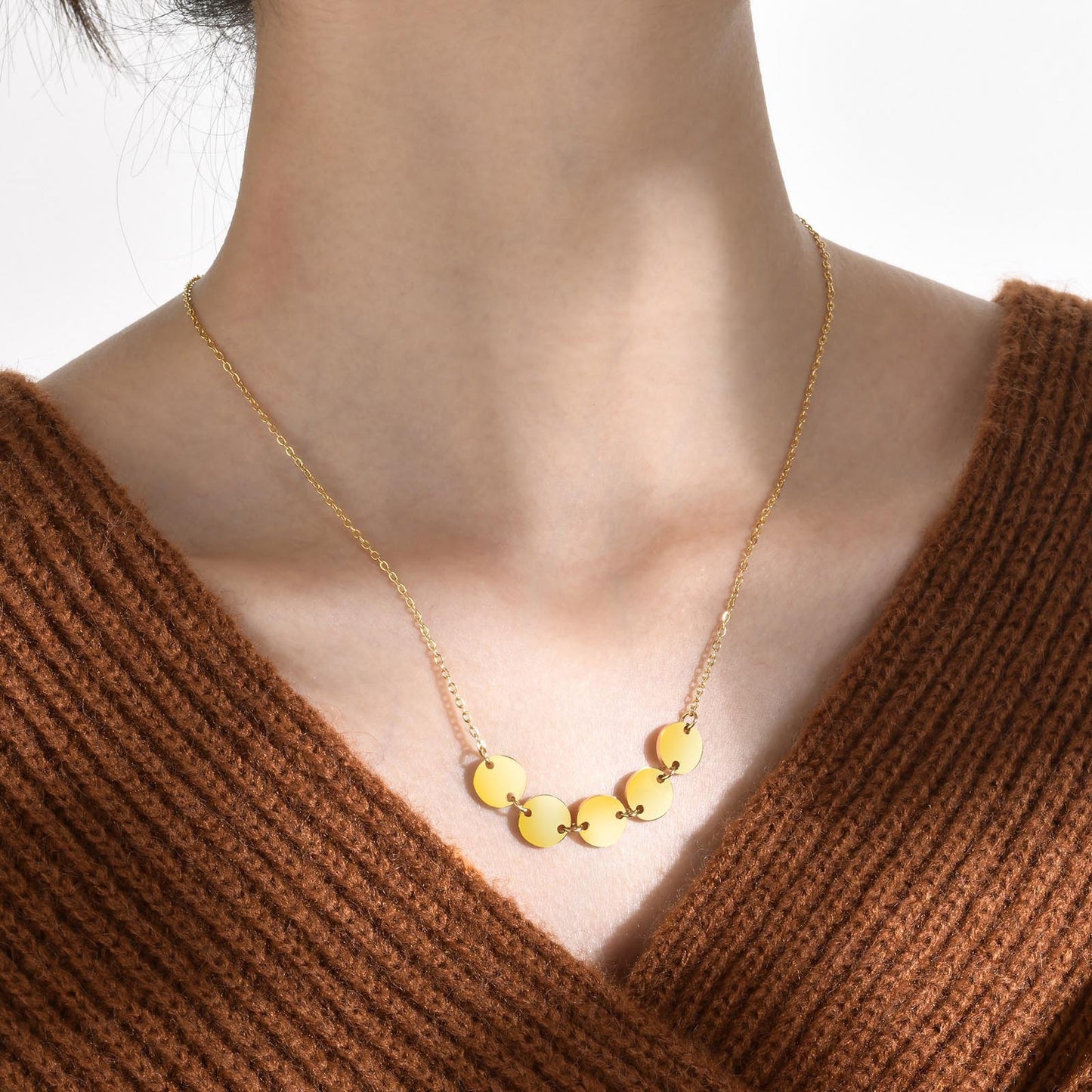 Cross-Border Fashion Wholesale Stainless Steel Disc Necklace