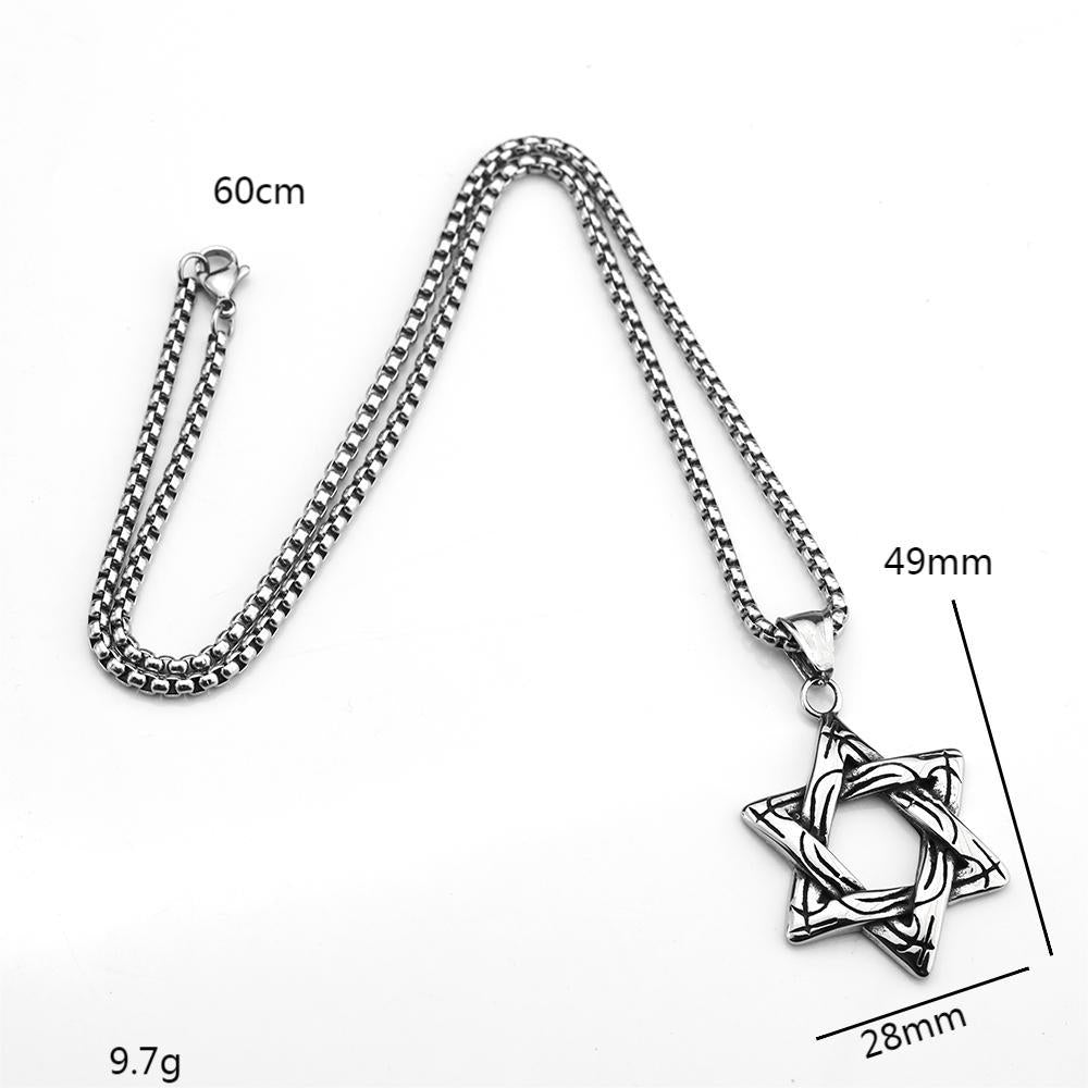 Planderful Titanium Hexagram Pendant For Men Retro Hip Hop Street Necklace Personalized Jewelry