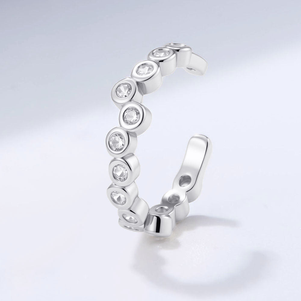 S925 Sterling Silver Ear Buckle Geometric Zircon Without Earrings Silver