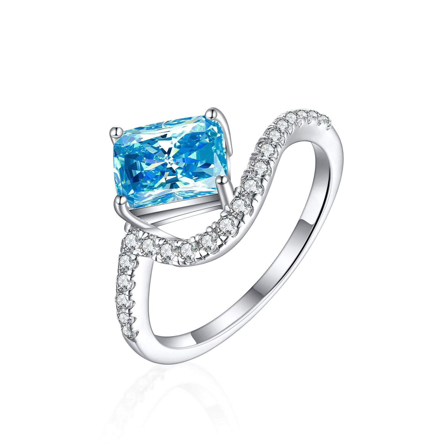 925 Sterling Silver 1.5ct Flame Ice Flower Cut Square Diamond Ring Women's Luxury Color Treasure