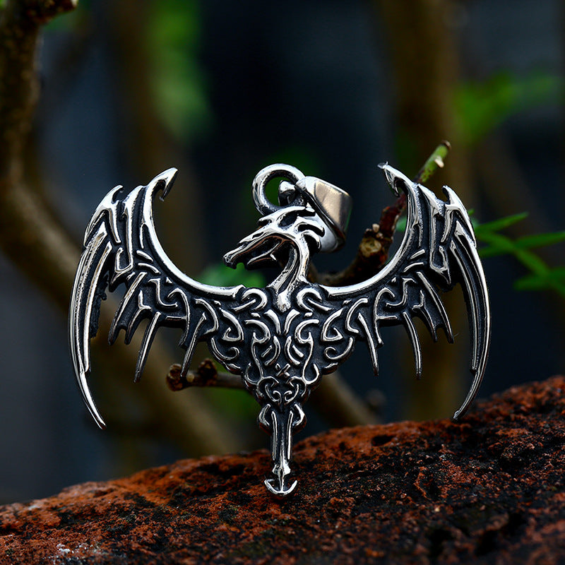 Nordic Viking Celtic Crow Pendant Necklace in Retro Stainless Steel for Men