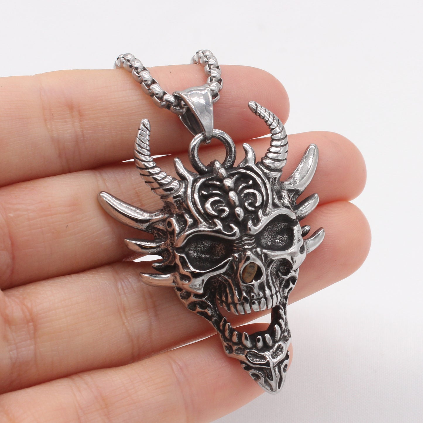 Planderful Jewelry Vintage Skull Pendant For Men Titanium Steel With Gothic Detailing