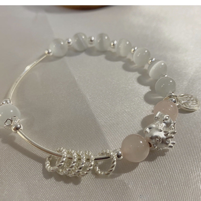 Fortune's Favor Cat's Eye Opal Sterling Silver Bracelet by Pixiu