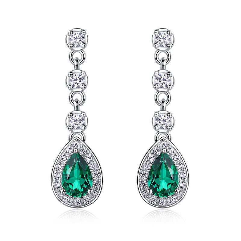 S925 Sterling Silver Lab-Grown Emerald Signature Drop Earrings