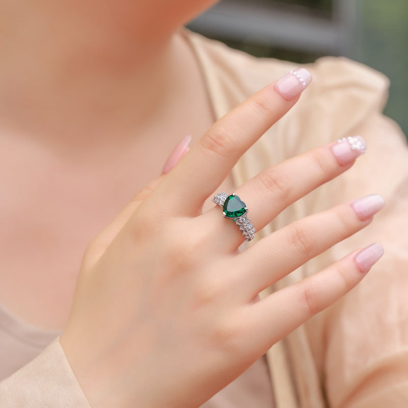 Planderful Jewelry Lab Grown Gemstone Ring In Sterling Silver With Heart Shape Coloured Gemstone