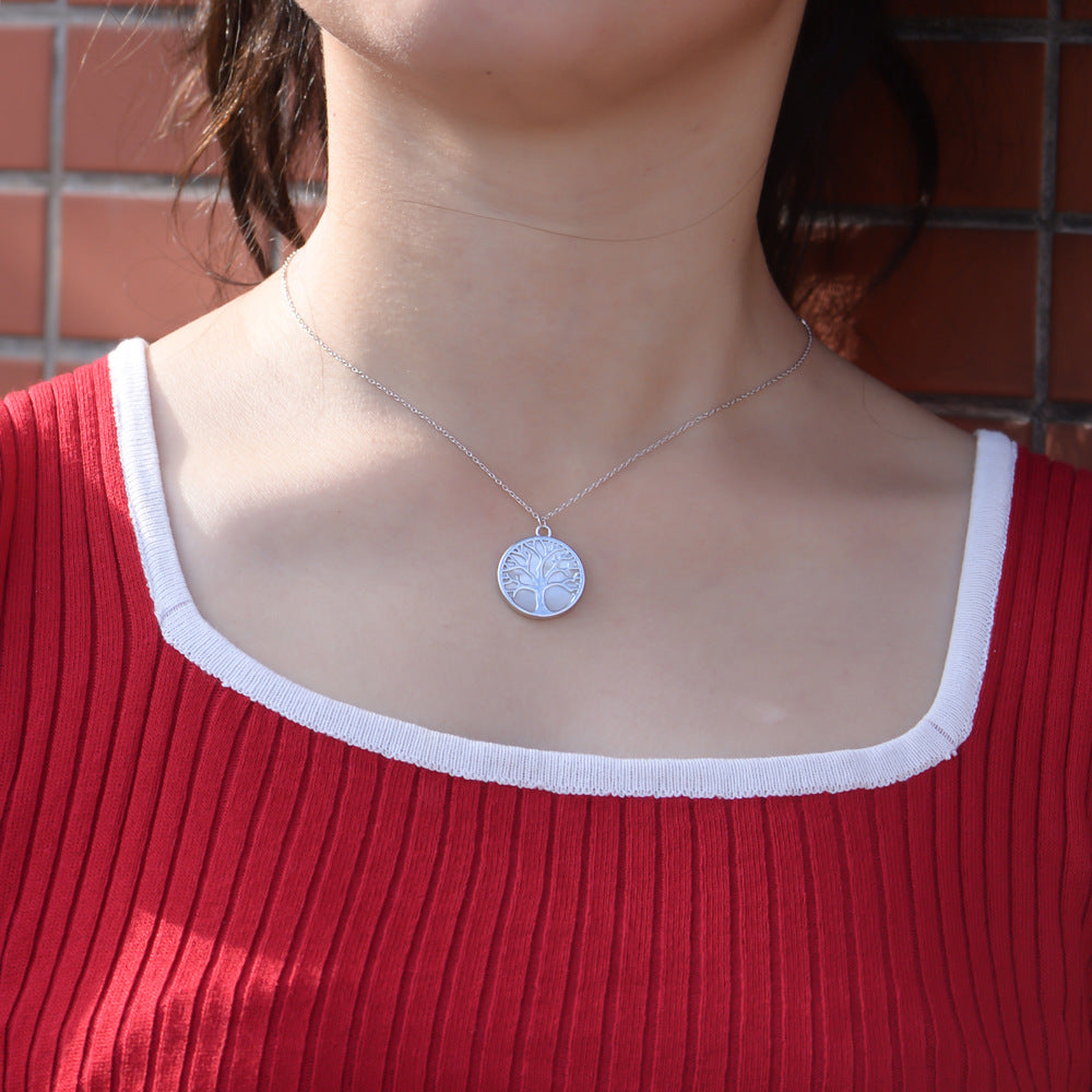 Hot-Selling S925 Silver Natural White Shell Tree Of Life Necklace, Women Pendant