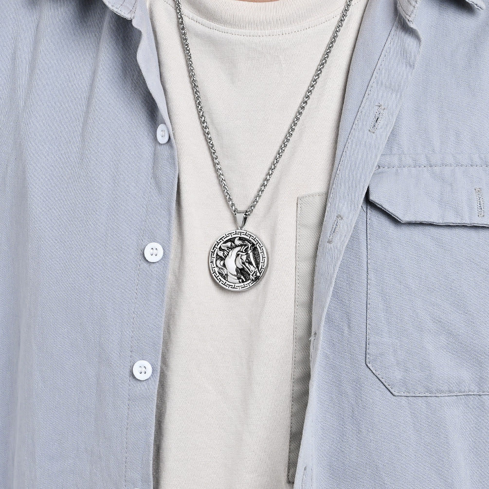 Cross-Border European-American Retro Horse Head Titanium Necklace