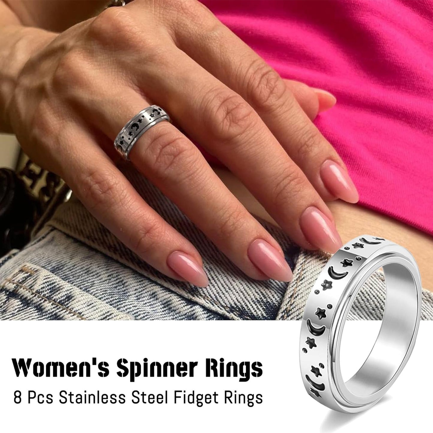 Planderful Everyday Genie Stainless Steel Zircon Spinner Ring Does Not Fade For Couples Unisex Durable Jewelry