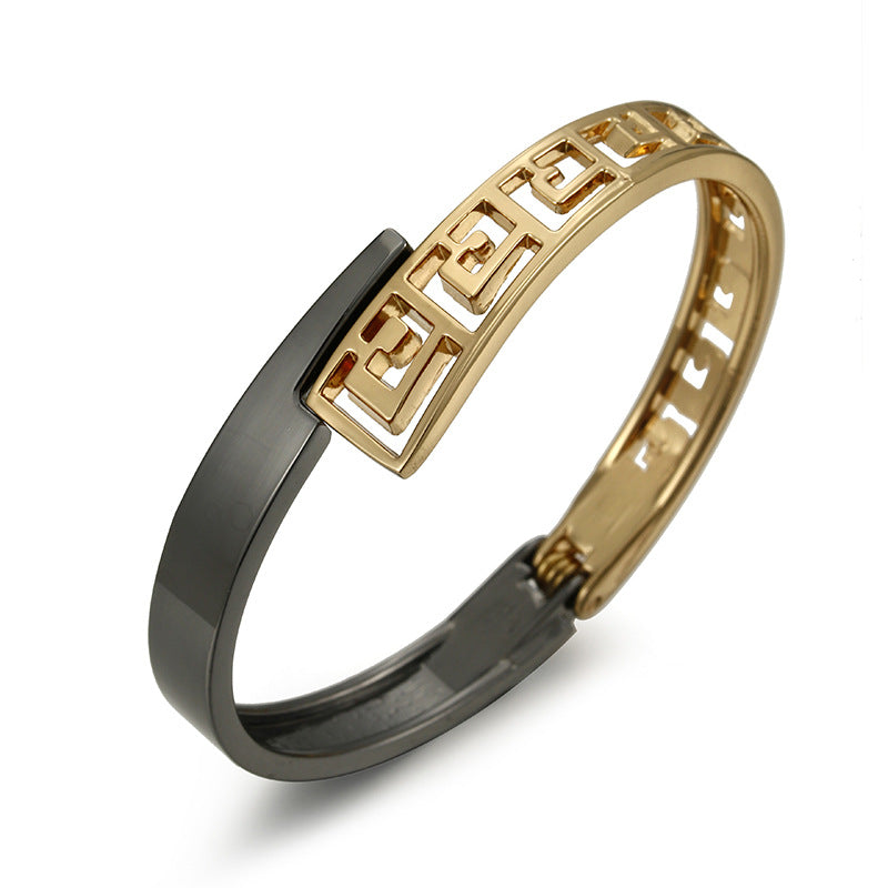 French Design Gold Geometric Bracelet with Hollow Pattern - Vienna Verve Collection by Planderful