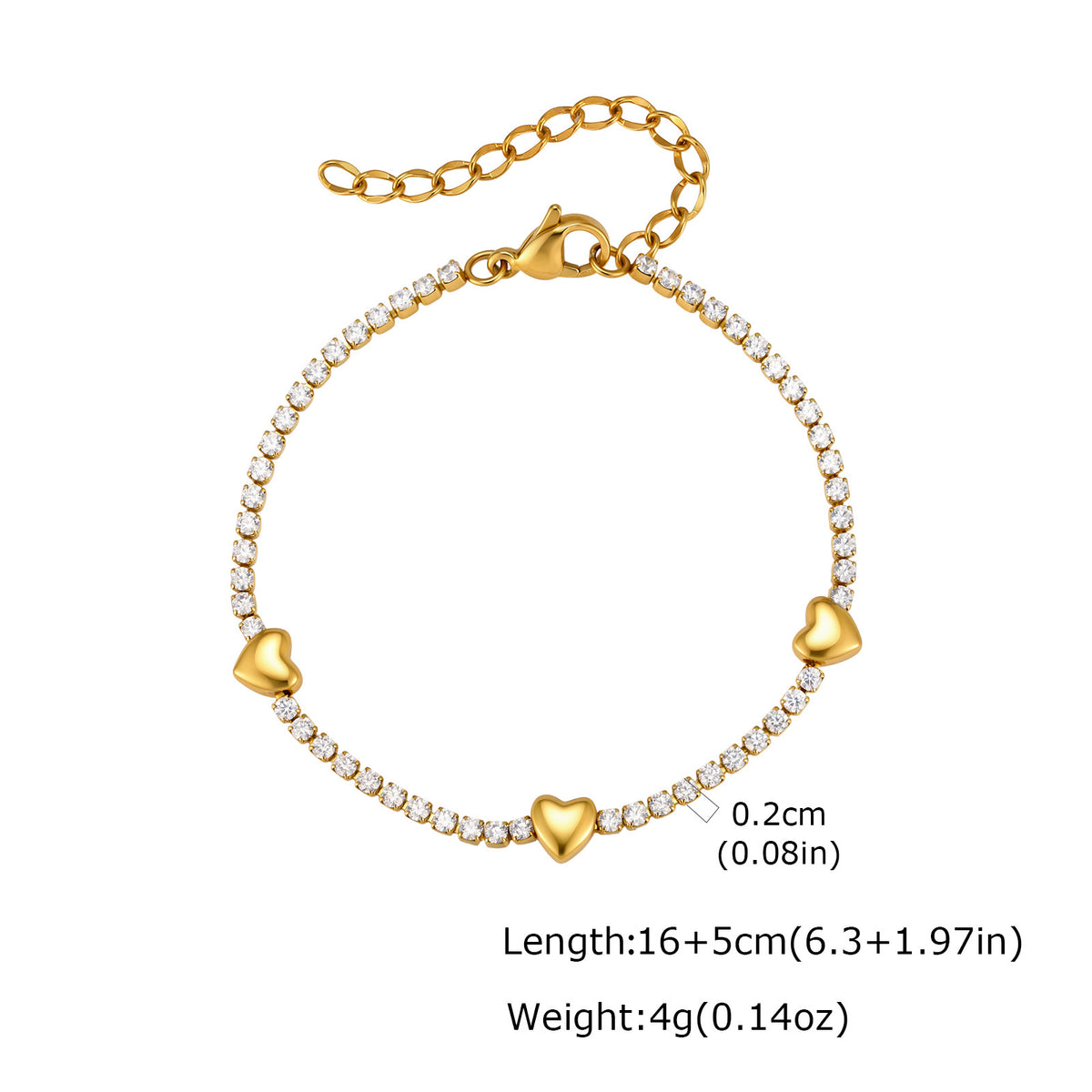 Heart Zircon Stainless Steel Bracelet