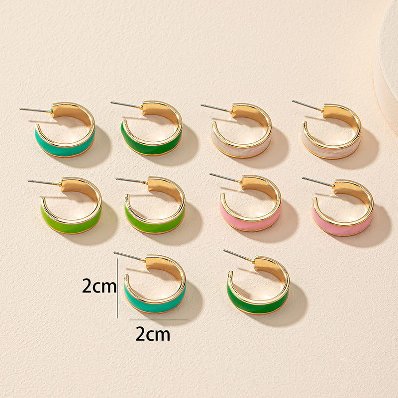 European Cross-Border Exaggerated Hoop Earrings Set with Drop Glaze Accents