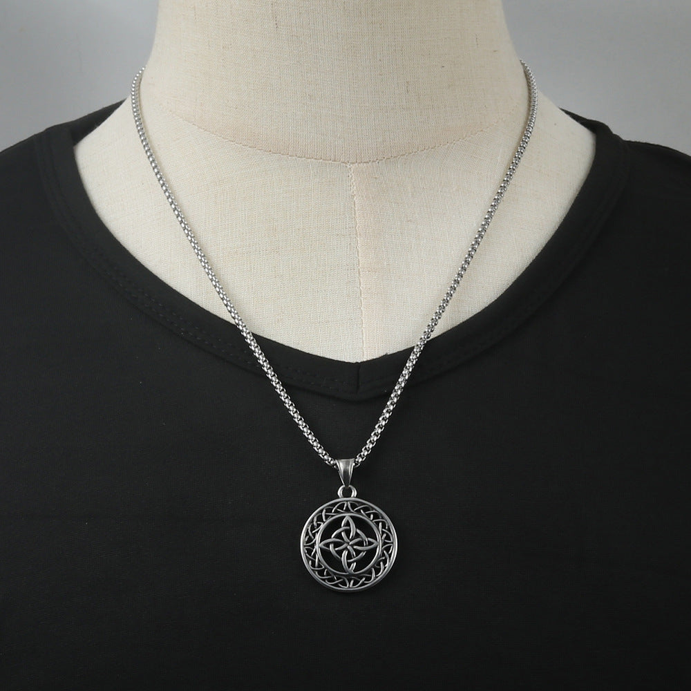 Titanium Steel Viking Hollow Knot Pendant Necklace for Men - Personalized Punk Retro Design