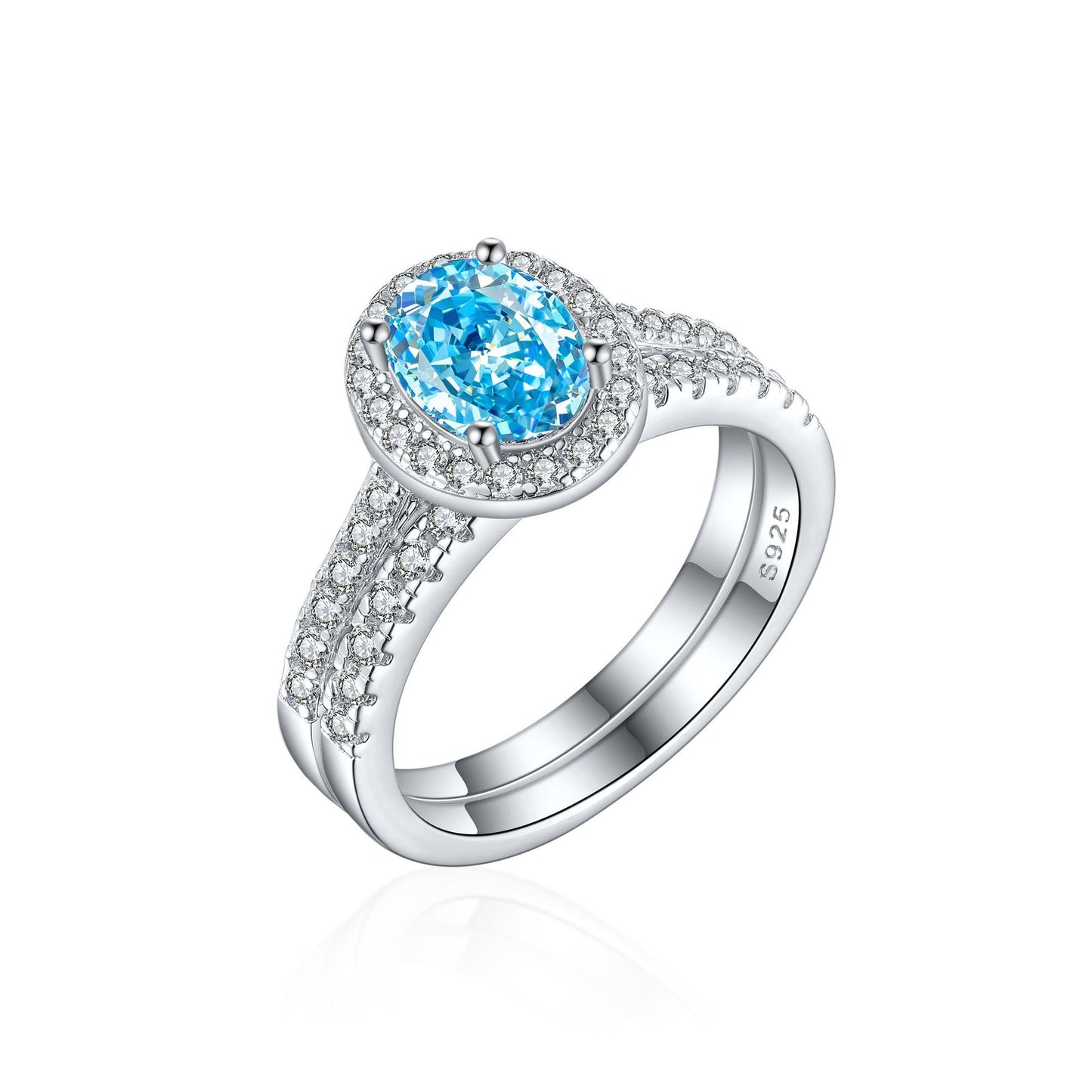 S925 Sterling Silver 1.5ct Flame Ice Flower Cut Oval Ring