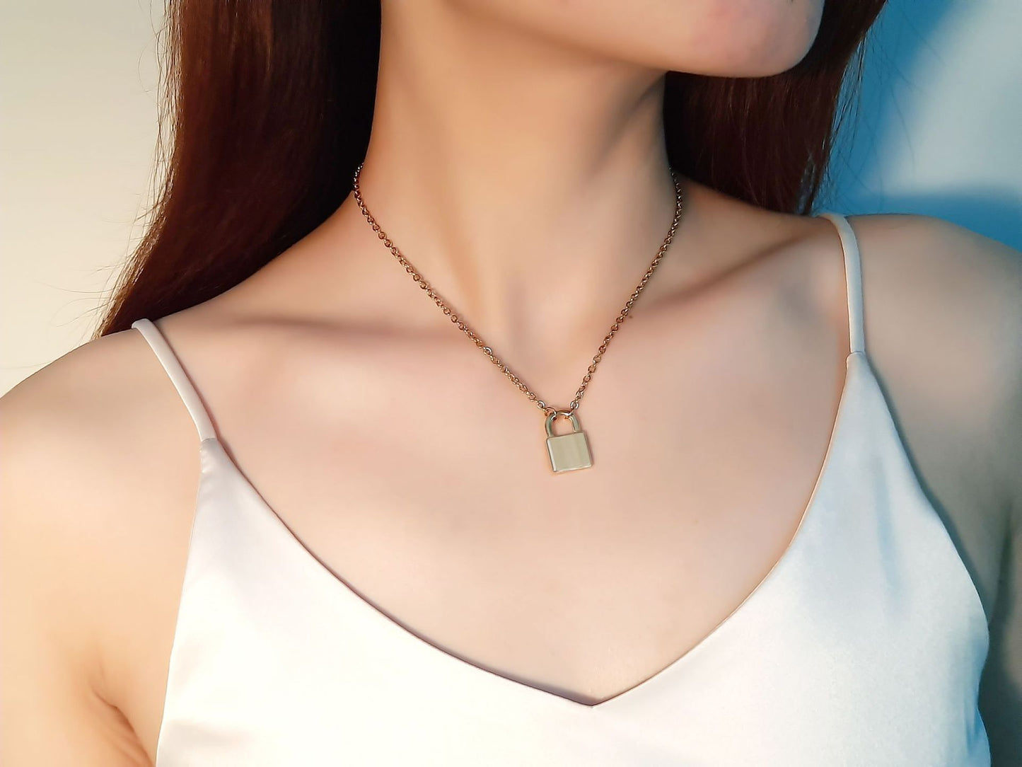 Cross-Border Accessories Stainless Steel Lock Head Pendant Necklace