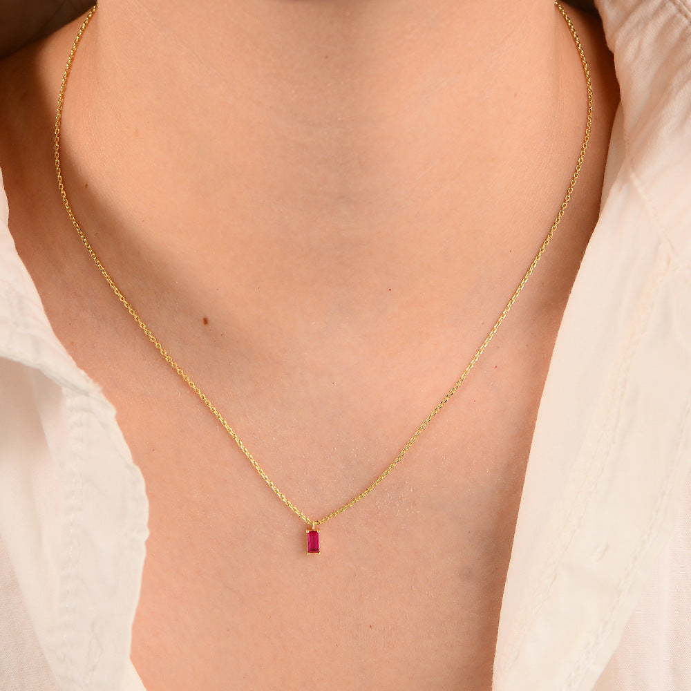 Planderful S925 Sterling Silver Rectangle Zircon Necklace For Women Everyday Light Luxury